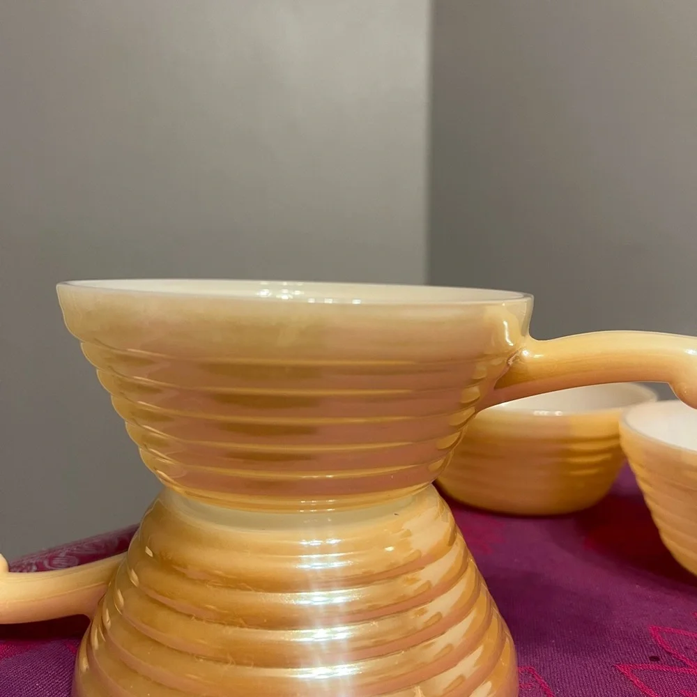 Fire King Anchor Hocking Vintage 50’s Peach Luster Beehive Bowls x 4 NEW!
